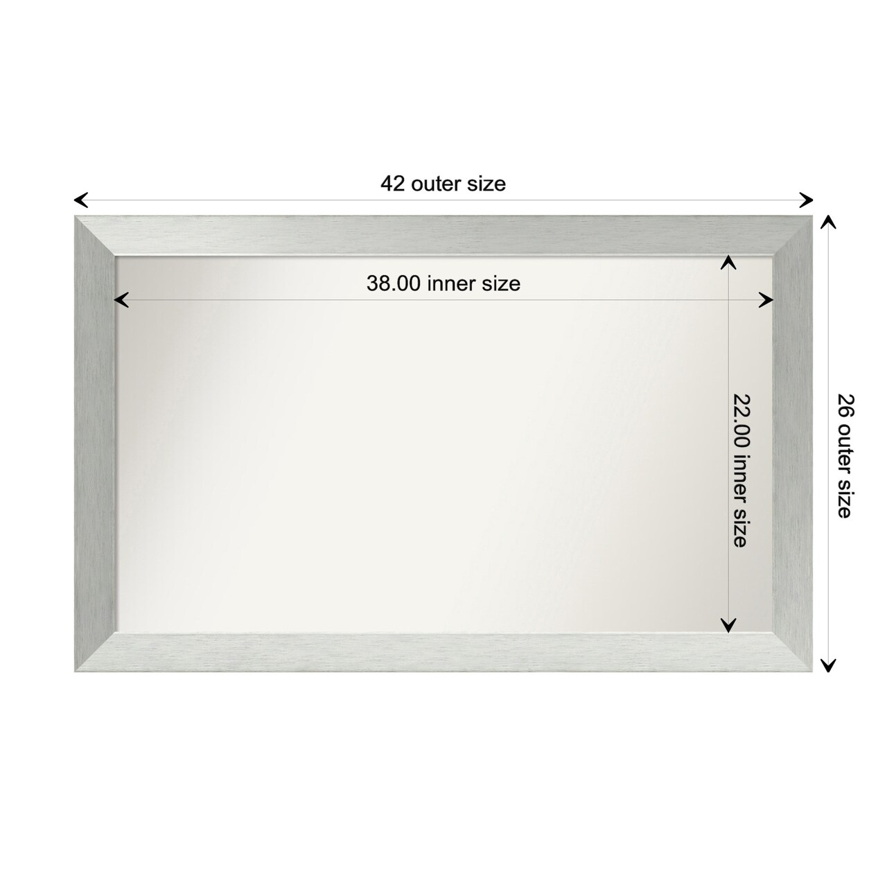 Brushed Sterling Silver Non-Beveled Custom Framed Bathroom Vanity Wall Mirror